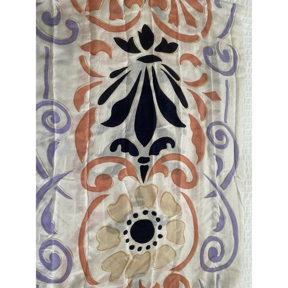 Cashmere Wrappings 100% Silk Wrap Scarf Shawl 80”x27” Cream Black Orange Purple - Picture 16 of 16